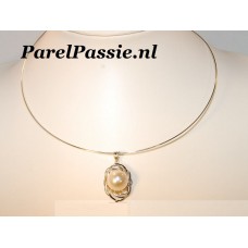 Parelhanger witte grote ronde zoewaterparel 13,2mm AAA zilveren hanger  y