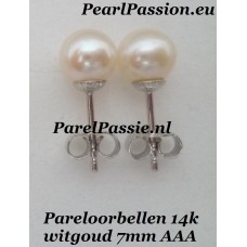 Witgouden pareloorstekers 14k 585 4mm kap met parels 7mm  y