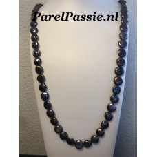 Lange parelketting grote zoetwaterparels zwart pauw kleur 13mm 86cm ..