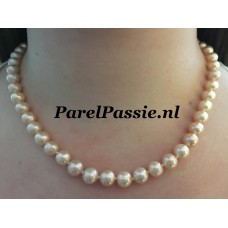 Parelkettingr roze 8mm rond zoetwater zilver verguld bolslot Jka opmaatservice ..