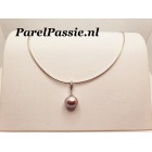 Ketting met roze zoetwaterparel  aan cliplhanger 11mm  ketting zilver42cm, 925  y