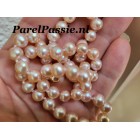 Roze parelketting fijne zoetwater ca. 7mm met gouden slot 45cm  y