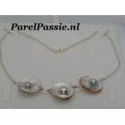 Drie Zuidzee mabe in zilveren jasseron collier 925 ca. 50cm y