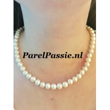 Witte parelketting 7-7,5mm parels 47cm slot met parel klassieker  y