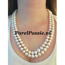 Zeer * lang parelketting 9mm wit 120 cm dubbel 60cm  y